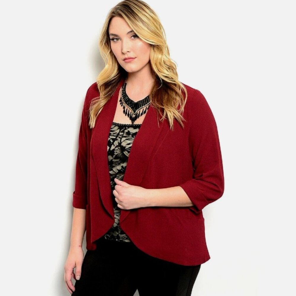 Shop The Trends Ladies Blazer Solid Burgundy Wrap Front Size 2XL